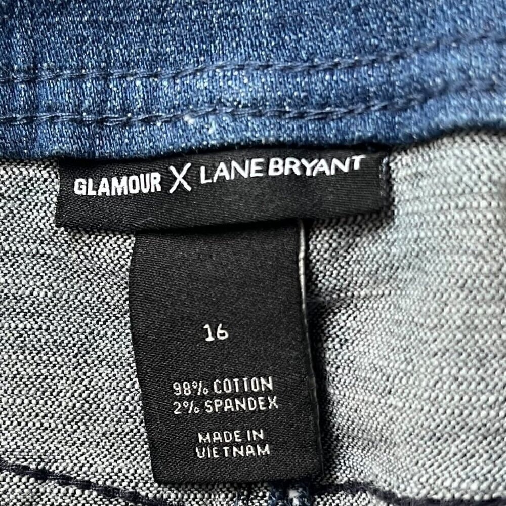 Lane Bryant Color Block Two Toned Denim Skirt w/Front Pockets & Back Slit Sz 16 - Picture 3 of 9
